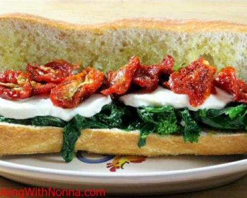 Broccoli Rabe, Mozza and Sun Dried Tomatoes Sandwich